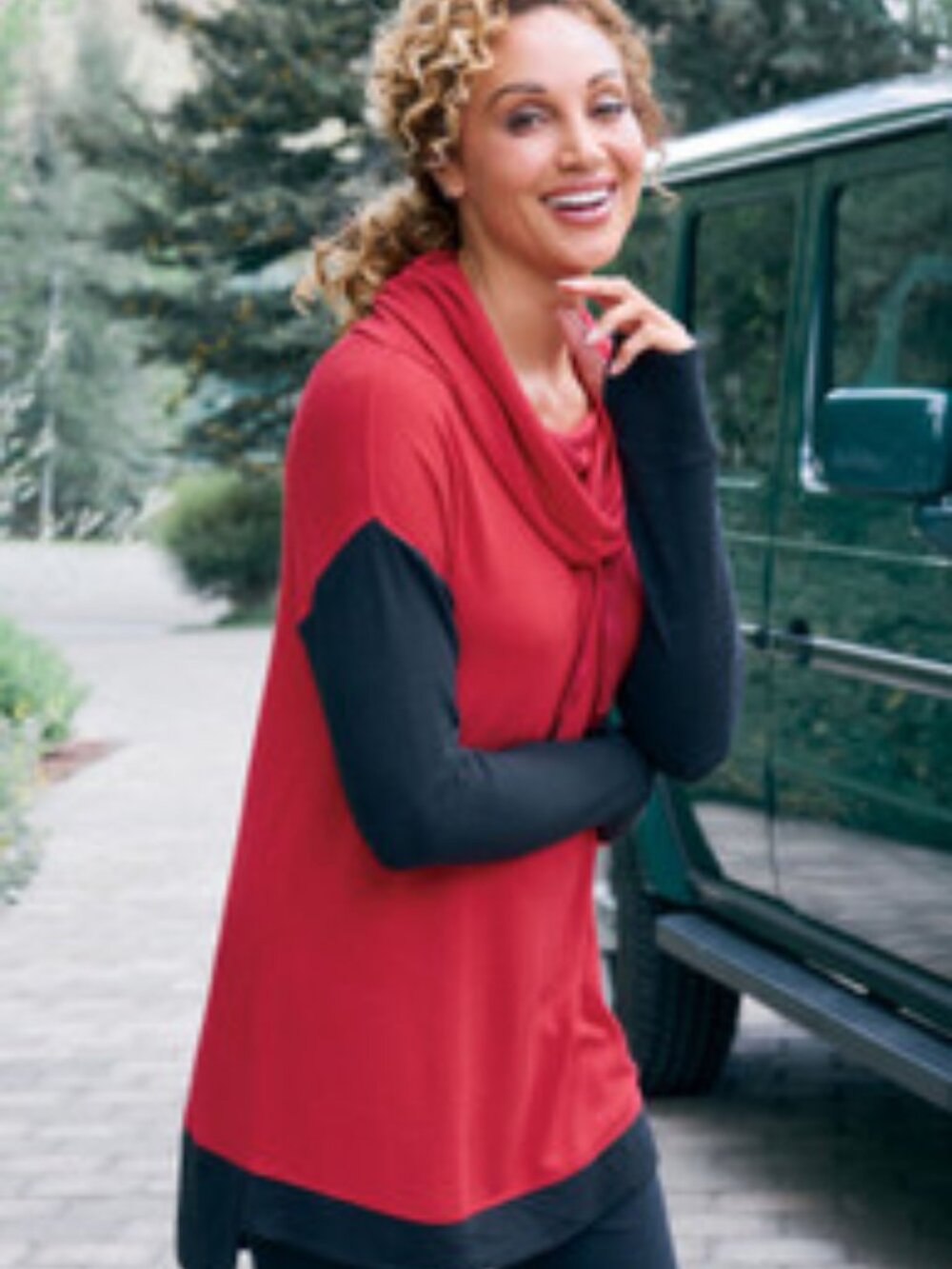 Red with black trim blouse